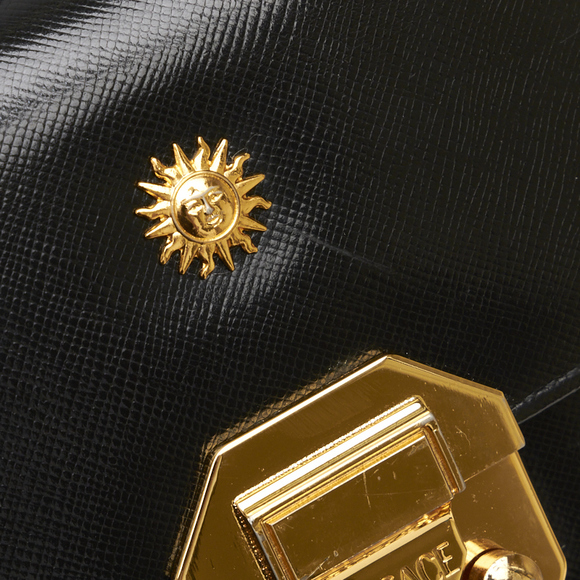 Versace Sunburst Gold Hardware Handbag Vanity Bag Black Enamel Leather - Picture 5 of 10